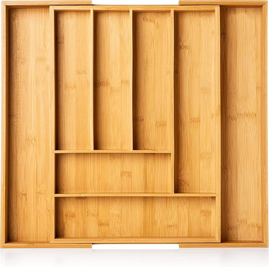Bamboo Silverware Drawer Organizer - Expandable 100% Bamboo Cutlery Kitchen Drawer Organizer – Premium Wooden Utensil/Cutlery Tray for Kitchen Flatware Set– Eco-Friendly Silverware Organizer by HomeyJoy