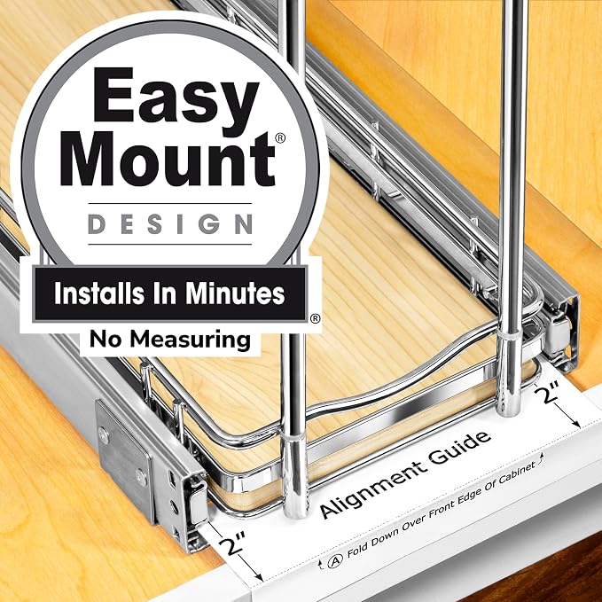 LYNK Élite 3-Tier Spice Rack Organizer Cabinet, Pull Out Spice Rack | 6 x 21" Élite wood and chrome 2-Tier pull-out spice rack organizer for bottles, jars and seasonings. - Image 3