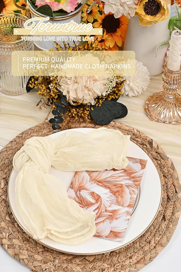 84 Packs Gauze Cheesecloth Napkins 20 x 20 Inch Ivory Wrinkled Dinner Napkins, Ivory Rustic Boho Soft Cloth Napkin for Wedding Party Event Dinner Table Decoration - Image 5