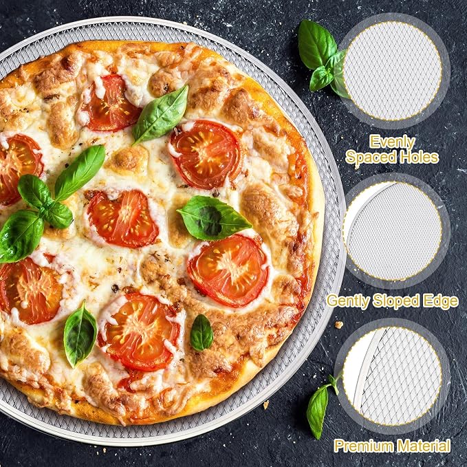 Nuogo 8 Pcs 16 Inch Pizza Pan with Holes Aluminum Mesh pizza Screen Seamless Round Tray for Oven Nonstick Baking Sheet for Kitchen Bakery Restaurant BBQ Party Cookware Supplies - Image 3