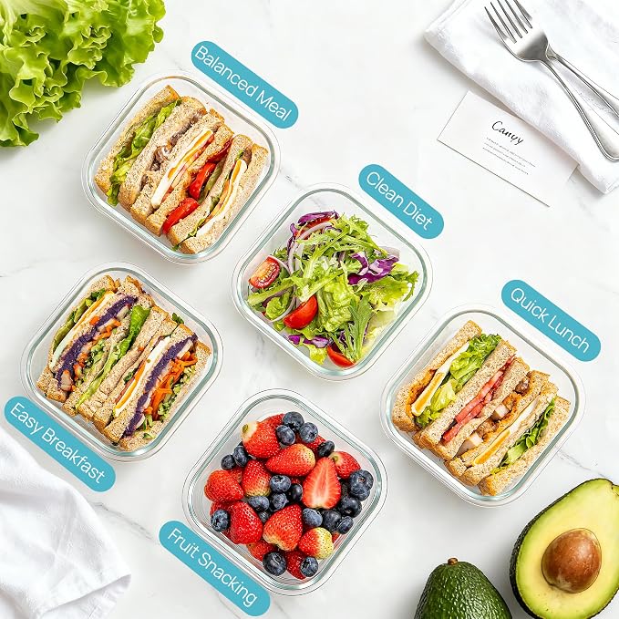 Vtopmart 5Pack 27oz Glass Food Storage Containers with Lids, Grey | Glass Meal Prep Container Sets, Sandwich Containers, Snap Airtight Lid For Microwave, Oven, Freezer and Dishwasher, BPA Free - Image 3