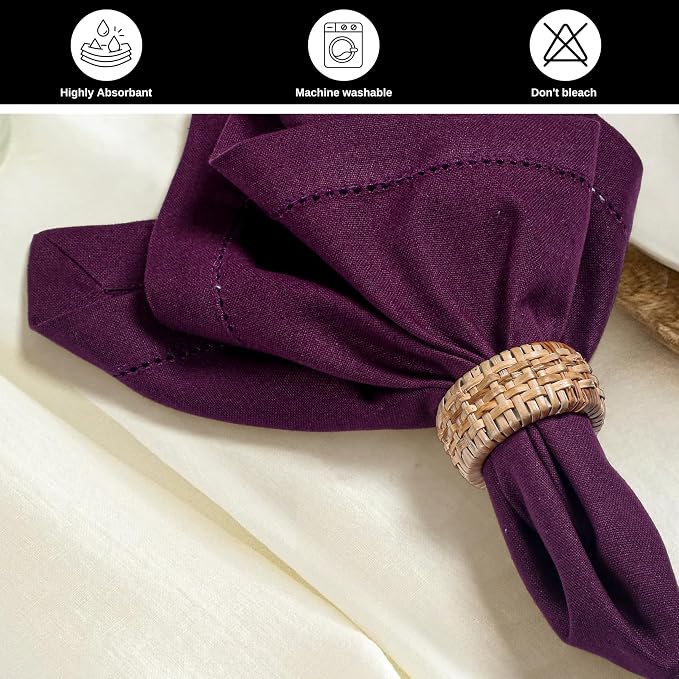 Bedding Craft Hemstitched Cotton Dinner Napkins Set of 12 – 18x18 Elegant Italian Plum – Machine Washable Soft Fabric Napkins for Weddings, Formal Dinners & Daily Dining - Image 6