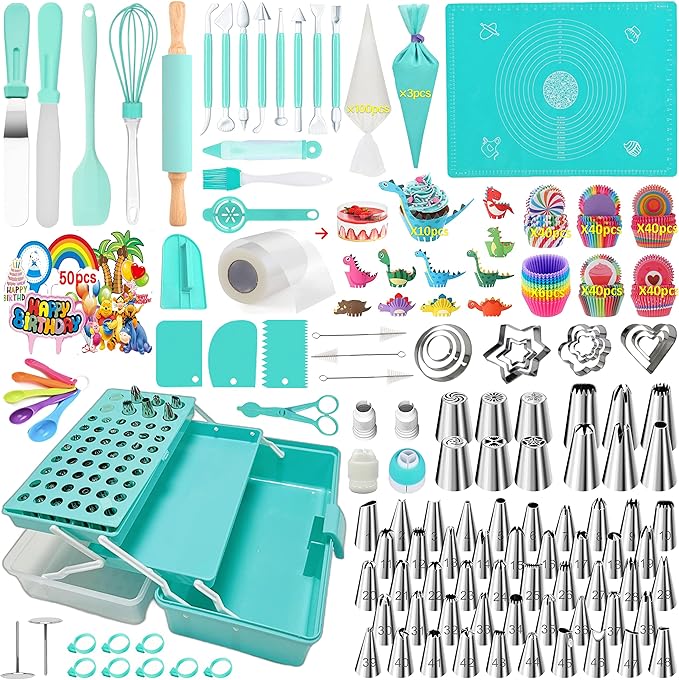 Cake Decorating Kit,Piping Bags and Tips Set,Cake Decorating Supplies,Frosting Piping Kit,Cake Baking Supplies for Beginners (488PS) by AKHMLEF