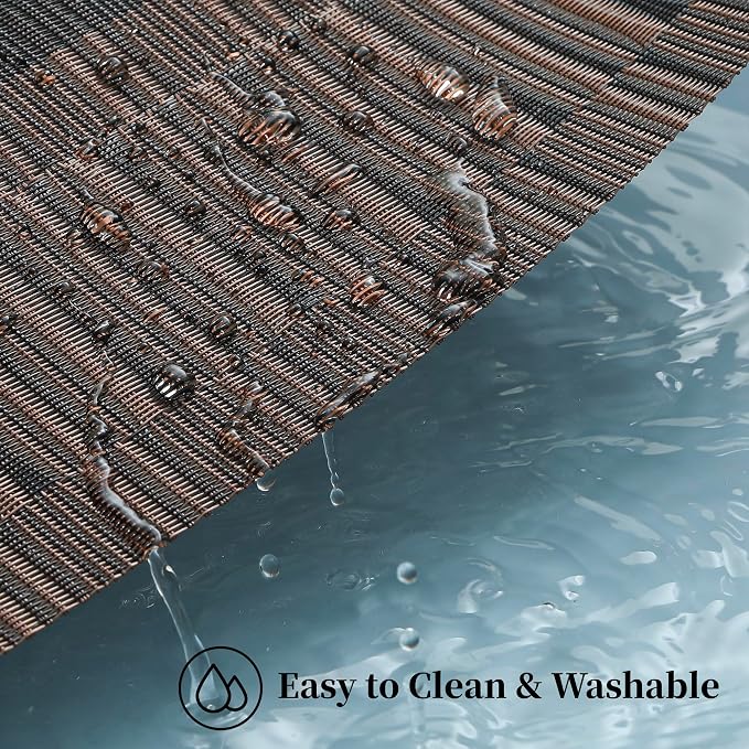 Leetaltree Brown with Black Striped Placemats Set of 4 - Heat Resistant Non-Slip Place mats for Dining Table, Washable Durable PVC Vinyl Woven Table Mats（Brown Stripe, 4） - Image 5