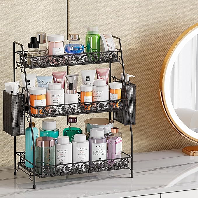 3 Tier Shelf Storage Rack Organizer for Countertop Spice Racks | Organizer for Spice Racks Snacks in Kitchen/Sink/Bedroom/Living room/Office/Plant Full Metal - Image 3