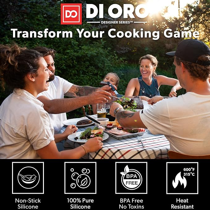 DI ORO 7-Piece Silicone Kitchen Utensil Set - 600°F Heat-Resistant Nonstick Flexible Silicone Turner & Seamless Spatulas & Spoons - Nonstick Cookware Safe Tools for Baking & Cooking - BPA Free (Black) - Image 3