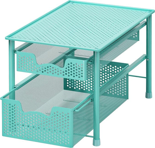 Simple Houseware Stackable 2 Tier Sliding Basket Drawer, Turquoise by SimpleHouseware