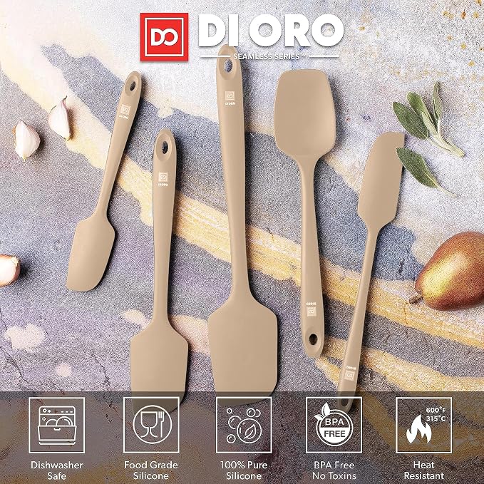 DI ORO Silicone Spatula Set - Rubber Kitchen Spatulas for Baking, Cooking, & Mixing - 600°F Heat-Resistant & BPA Free Silicone Scraper Spatulas for Nonstick Cookware - Dishwasher Safe (5pc, Clay) - Image 3