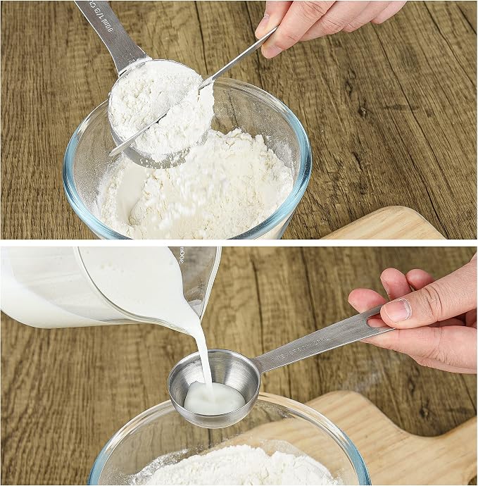 Measuring Cups and Spoons Set, 18/8 Stainless Steel 7 Measuring Cups and 8 Measuring Spoons with Leveler, Kitchen Measure Cups Spoons, Heavy Duty Baking Measurement Cups Spoons Set - Image 6