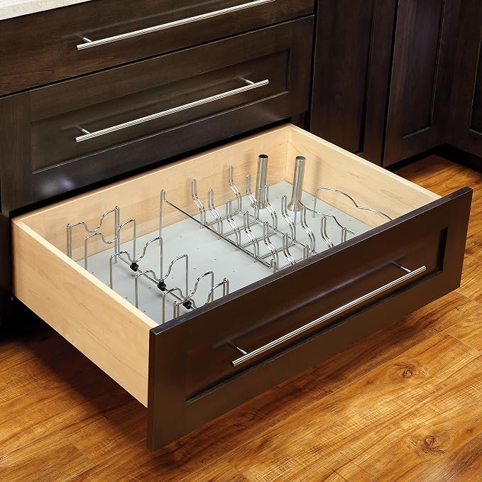 Rev-A-Shelf Drop-In Pot and Pan Drawer Organizer Storage Rack for 4DPS & 4DPG Model Peg Boards, Adjustable Divider for Cookware, Chrome, 5DCD-1-CR - Image 2