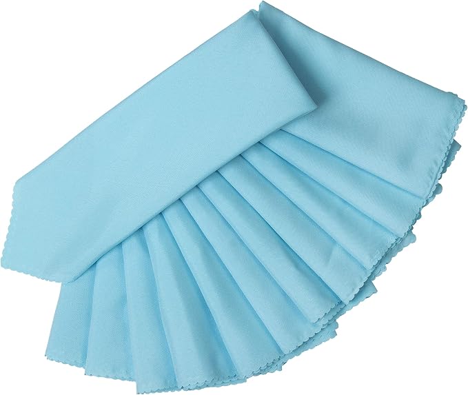 Pack of 25 Polyester Napkins 17 x 17 Inch Square with Scalloped Edge, Plain Washable Reusable Dining Table Cloth Napkin for Wedding Party Banquet Home Restaurant Bistro Decoration - Baby Blue - Image 2