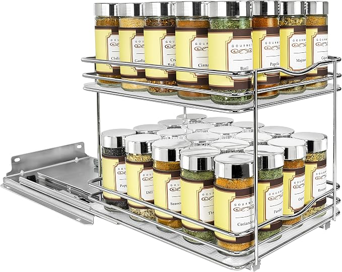 LYNK PROFESSIONAL® Pull Out Spice Organization for Cabinets - 8-3/8 inch Wide – Spice Rack for Inside Cabinets, Slide Out Spice Rack Organizer for cabinet – Pull Out Spice Rack, Sliding 2 Tier Chrome - Image 9