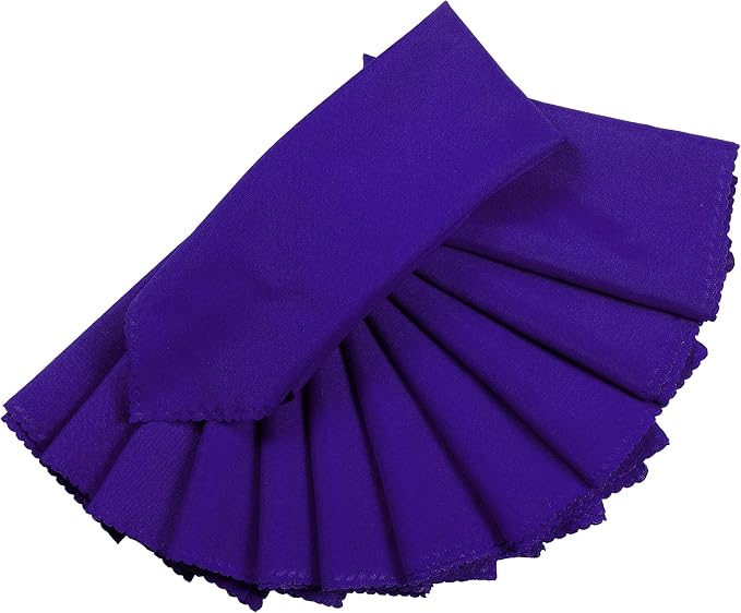 Pack of 12 Polyester Napkins 17 x 17 Inch Square with Scalloped Edge, Plain Washable Reusable Dining Table Cloth Napkin for Wedding Party Banquet Home Restaurant Bistro Decoration - Purple - Image 2