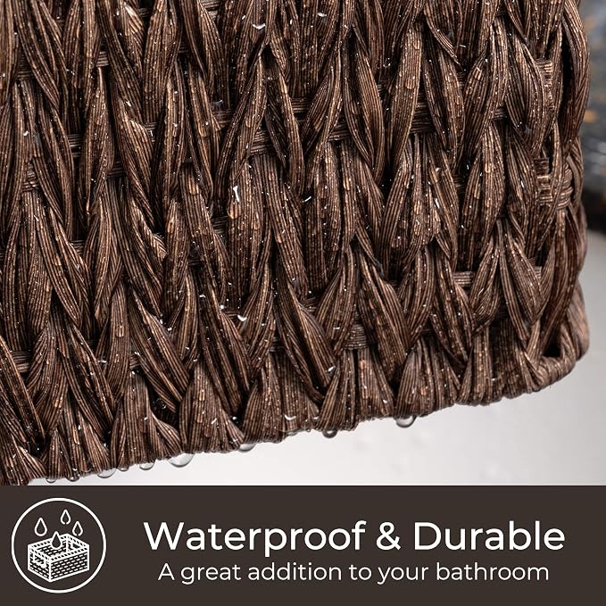 GRANNY SAYS Wicker Storage Baskets for Shelves, Plastic Brown Basket,1-Pack | Waterproof Wicker Baskets for Organizing, Woven Baskets for Shelves, Decorative Basket for Pantry, Brown Basket for Storage - Image 4