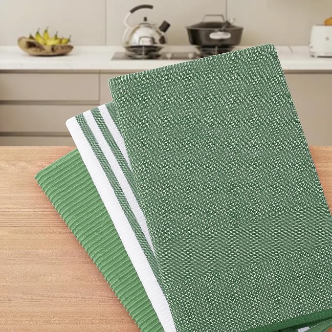 Homaxy Cotton 380 GSM Premium Kitchen Towels, 18"x28", 12 Pack, GrassGreen | Soft and Absorbent Terry Dish Towels, Multipurpose Tea Towel Set with Hanging Loop, 3 Styles Kitchen Hand Towels - Image 7