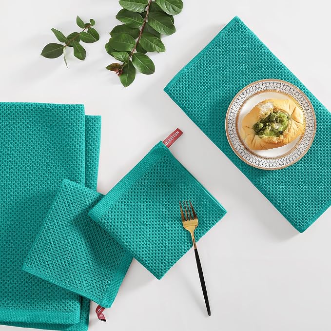Homaxy 12 Pack 100% Cotton Kitchen Towels and Dishcloths Set, Teal | 12 x 12 Inches and 13 x 28 Inches Kitchen Towels Set, Ultra Soft Absorbent Dish Cloths for Washing Dishes - Image 6