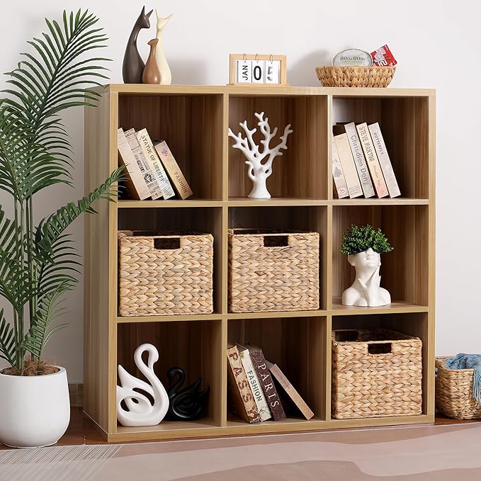 12x12x10 Water Hyacinth Storage Basket Large, Folding Cube Woven Wicker Storage Basket for Shelves, Pantry Baskets Organization and Storage, Large Rattan Basket Set of 4 - Image 2