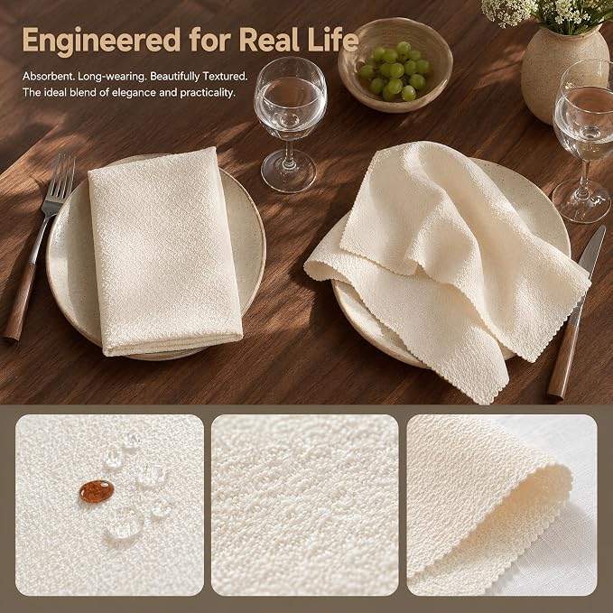 17x17 Solid Beige Cloth Napkins Set of 24 Washable Bulk Wedding | Need catering supplies? This bulk set of 24 beige linen cloth napkins brings sustainable elegance to rustic weddings. - Image 3