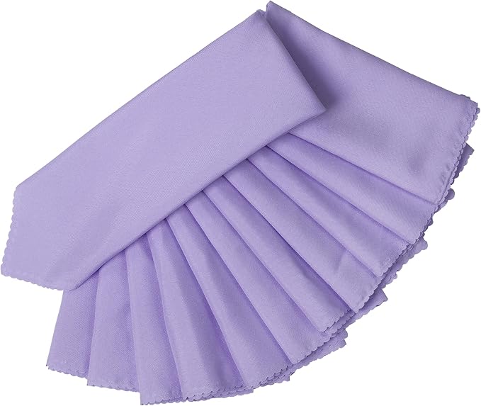 Pack of 12 Polyester Napkins 17 x 17 Inch Square with Scalloped Edge, Plain Washable Reusable Dining Table Cloth Napkin for Wedding Party Banquet Home Restaurant Bistro Decoration - Lavender - Image 2
