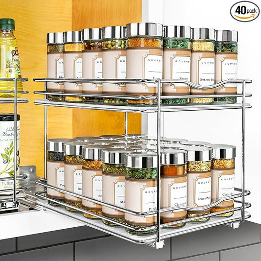 LYNK PROFESSIONAL® Pull Out Spice Organization for Cabinets - 8-3/8 inch Wide – Spice Rack for Inside Cabinets, Slide Out Spice Rack Organizer for cabinet – Pull Out Spice Rack, Sliding 2 Tier Chrome by LYNKPROFESSIONAL