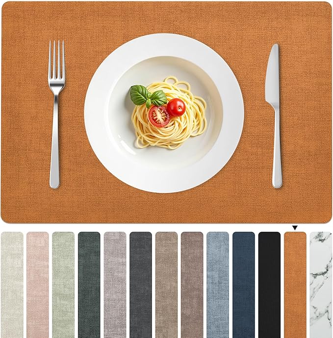 FROMHEART Faux Leather PU Placemats Set of 8 (Orange Grey,11.8" x 17") | Waterproof,Heat/Oil Stain-Resistant Table Mat–Reversible,Non-Slip,Easy to Clean Place Mats for Kitchen,Dining,Indoor/Outdoor by Unknown