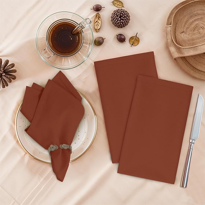 Ruvanti Cloth Napkins Set of 12, 18x18 Inches, Napkin Cloth Washable, Soft & ‎Absorbent 100% Cotton Napkins, Perfect for Wedding, Christmas, ‎Thanksgiving, and Dinner - Rust - Image 2