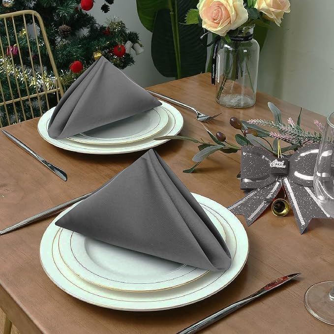 Ruvanti Cloth Napkins Set of 4, 18x18 Inches Napkins Cloth Washable, Soft, Durable, Absorbent, Cotton Blend. Table Dinner Napkins Cloth for Hotel, Lunch, Restaurant, Wedding Parties - Charcoal Grey - Image 7