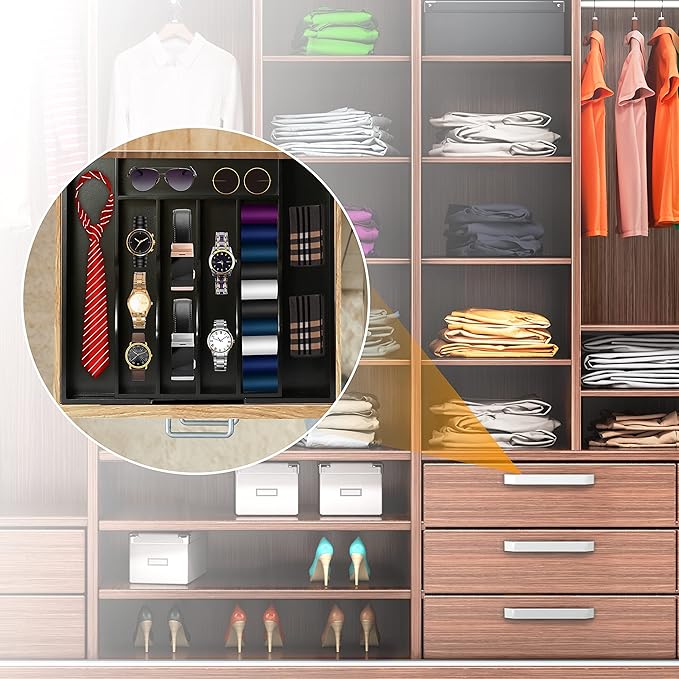 Black Silverware Organizer Kitchen Drawer Organizer Expandable Bamboo Utensil Holder Cutlery Tray for Kitchen Utensil and Flatware Bedroom Office - Image 5