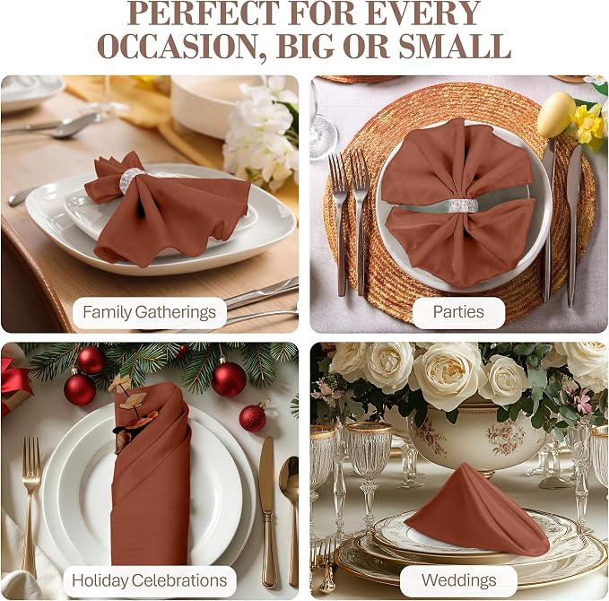 17x17-Inch Shantung Cloth Napkins, Burnt Orange, Set of 12 | Bulk Case of 1 Dozen, Satin, Square, 100% Polyester Fabric, Reversible, Faux Dupioni Silk Reverse Side, Machine Washable - Image 4