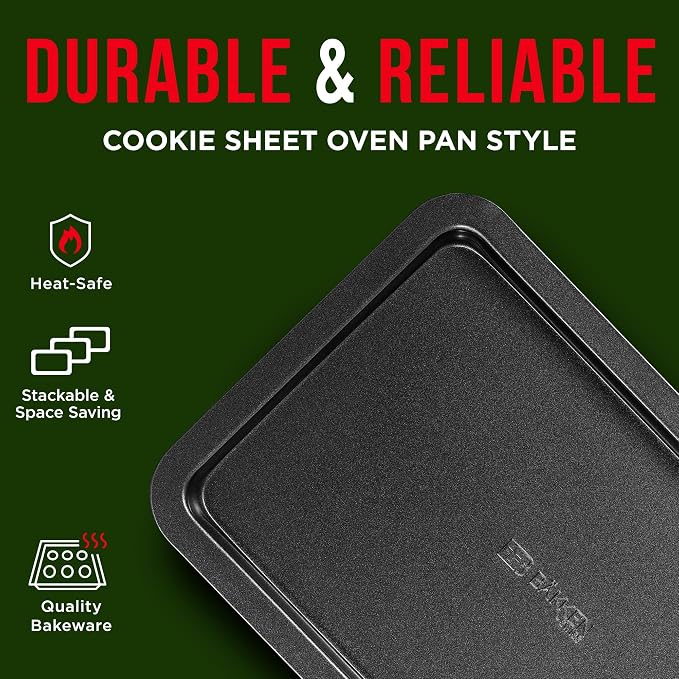 3 Piece Set Nonstick Carbon Steel Oven Bakeware -Professional Quality Kitchen Cooking Baking Trays -PFOA, PFOS, PTFE-Free Small, Medium & Large Baking Sheet Pans - Image 4