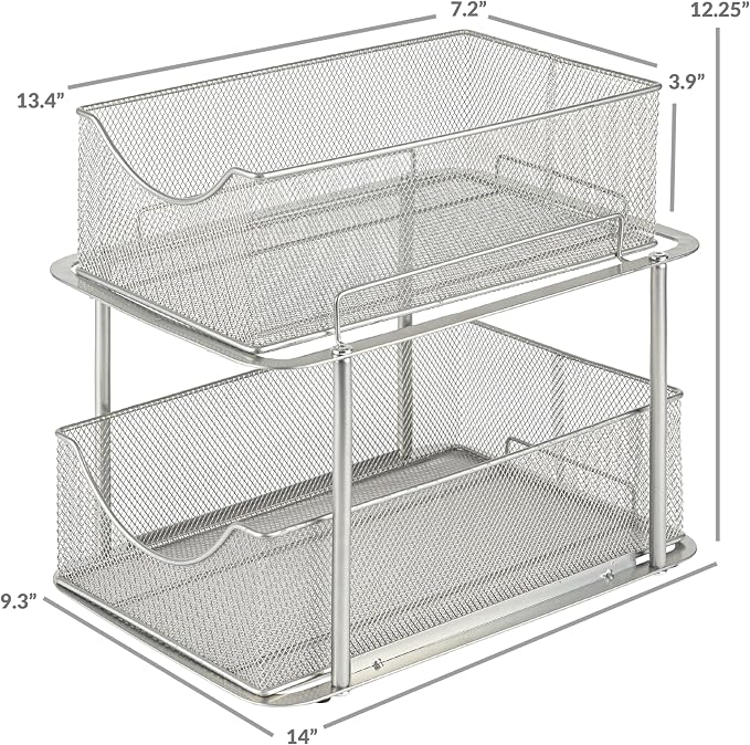 Sorbus 2 Tier Metal Under Sink Organizer for Bathroom, Kitchen, Strong Steel Mesh Sliding Drawers for Under Sink, Under Cabinet, Closet, Kitchen, Pantry, Bathroom Organizers and Storage (Silver) - Image 3
