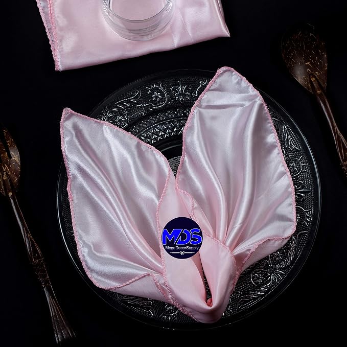Set of 100 PCS Satin Napkin 12x12 Inch Square, Dinner Table Napkins for Wedding, Bulk Silky Sateen Cloth Napkins for Restaurant Banquet Graduation Birthday Party Decoration - Blush Pink by MDS
