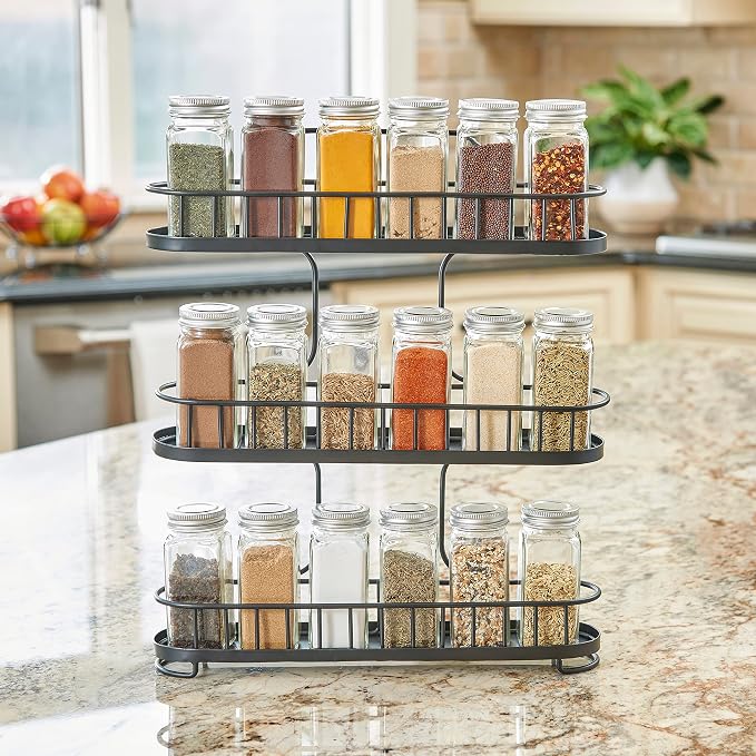 Spectrum Yumi Small Three Tier Spice Rack Black for Countertop Cabinets Cupboards Kitchens, 3 Tier Spice Organizer Shelf Rack Wire Basket for Modern Kitchens, Spice Rack Stand for Counter Organization - Image 5