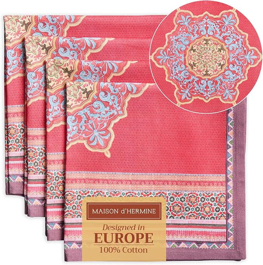 Maison d' Hermine Cloth Napkins Set of 4 Reusable 100% Cotton (20" x 20") | Everyday Square Napkins Cloth Washable Dinner Wedding Restaurant Hotel Kitchen Thanksgiving Christmas - Ispahan by MaisondHermine