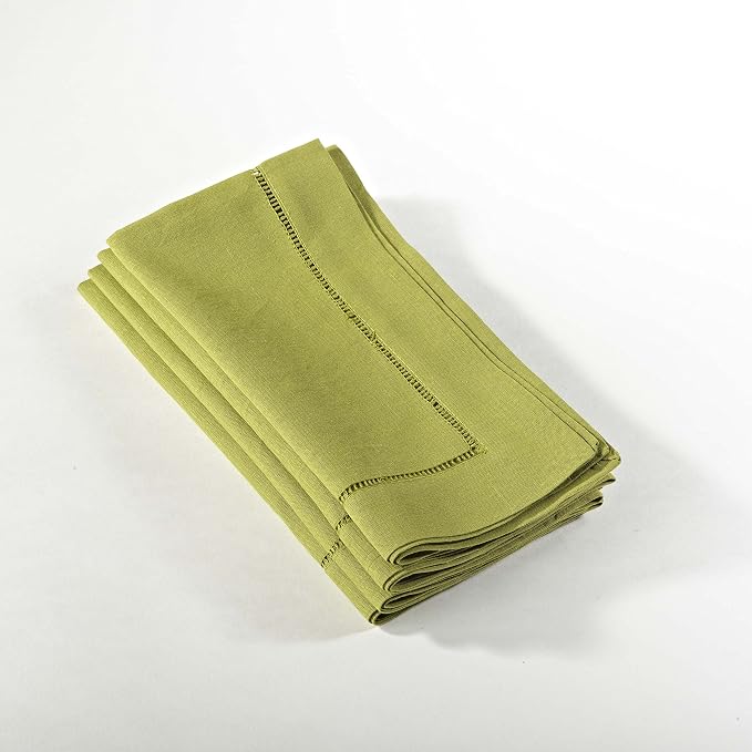 SARO LIFESTYLE Hemstitched Cloth Napkins (Set of 4) - Linen Blend Fabric Napkins for Weddings, Parties, Holiday Dining & Everyday Table Décor, 20"x20", Lime by SaroLifestyle