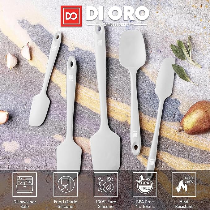 DI ORO Silicone Spatula Set - Rubber Kitchen Spatulas for Baking, Cooking, & Mixing - 600°F Heat-Resistant & BPA Free Silicone Scraper Spatulas for Nonstick Cookware - Dishwasher Safe (5pc, Stone) - Image 3