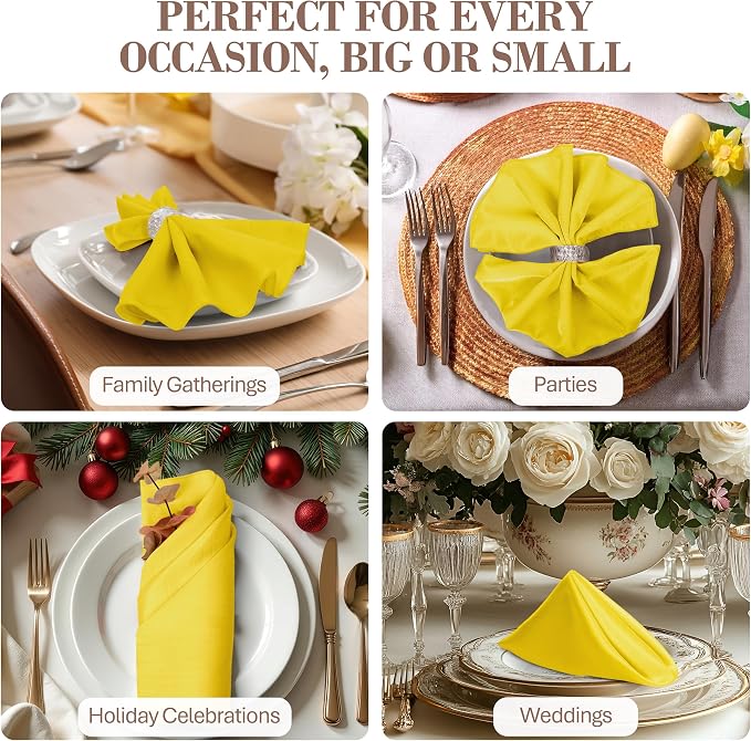 17 x 17-Inch Shantung Satin Cloth Napkins, Lemon Set of 12 - Image 4
