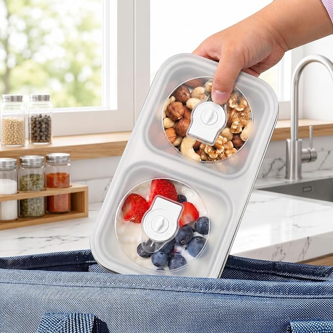 6 Pack Stainless Steel Snack Containers with Lids, 2 Compartment Metal Bento Snack Boxes, Reusable Divided Food Storage Containers for Dry Snacks, Lunch, Office, Travel - Image 2