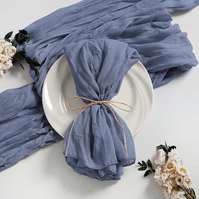LZY 30 Pack Gauze Cheesecloth Napkins 20x20 Inch Dinner Cloth Napkins, Soft Boho Table Napkins Rustic Wrinkled Cheese Cloth Napkins Bulk for Wedding Party Baby Shower Event Decor (Dusty Blue) by Lightupyourparty