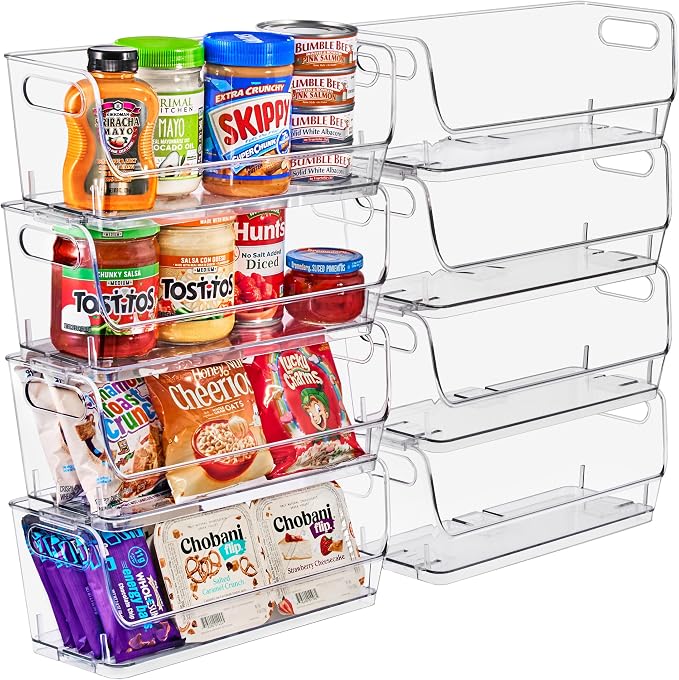 Sorbus Stackable Storage Bins Open Front, Clear Stackable Storage Bins, Pantry Bins for Storage and Organization, Acrylic Stackable Bins for Kitchen, Clear Pantry Organizer Bins (Small Narrow 8 Pack) - Image 2