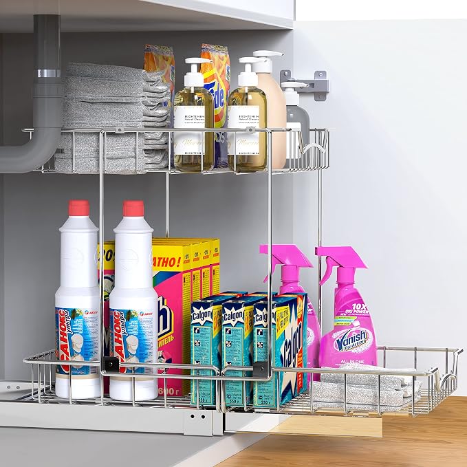 Simple Houseware 2-Tier (L+L) Pull Out Under Cabinet Sliding Shelf, Chrome | for Kitchen Organizer - Image 7