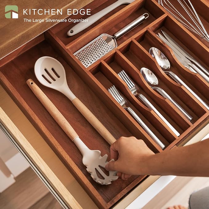 Silverware & Utensil Drawer Organizer, 16-28 in, Acacia | Cutlery, flatware, food-safe contract grade, kitchen drawer fit - Image 2