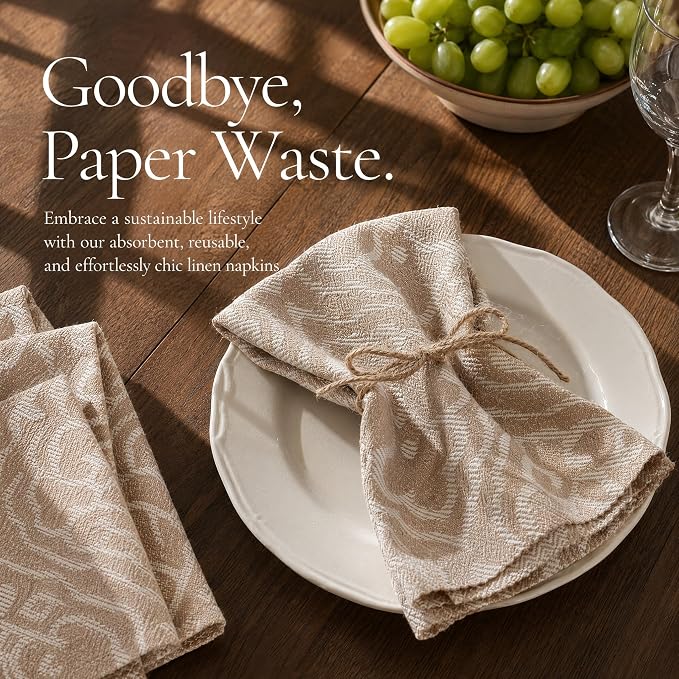 17x17 Beige Elephant Linen Napkins Set of 12 Washable Party Decor | Decorating for a boho party? This set of 12 reusable beige elephant cloth napkins adds unique texture and elegance. - Image 5