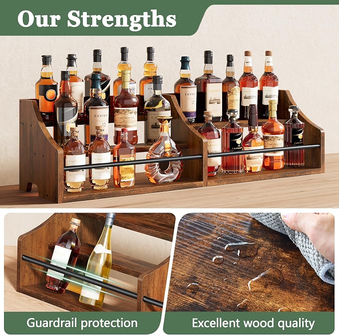 FAVOOSTY 5 Tier Countertop Liquor Bottle Display Shelf Organizer, Retro Tabletop Wine Rack Stand, Storage Holder for Whiskey, Spirits, Coffee Syrup, Mini Home Bar & Liquor Cabinet, Rustic Brown - Image 2