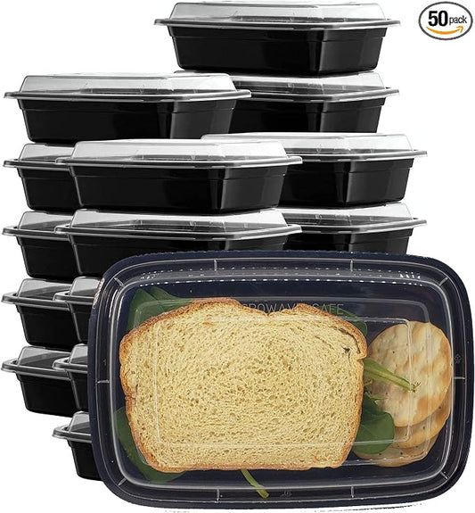 50 sets Rectangle 24oz Meal Prep Containers with lids Microwavable Food Container Plastic BPA Free Rectangle by DHGPROFESSIONAL