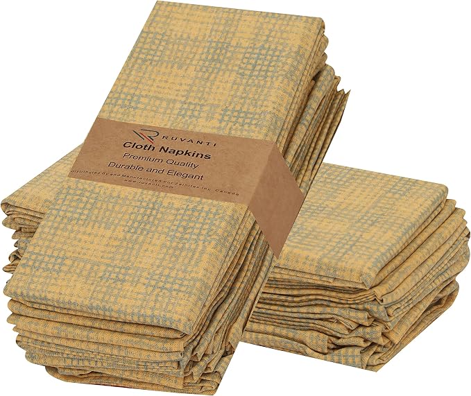 RUVANTI Cloth Napkins Set of 12 Cotton 100%, 18x18 Inches Napkins Cloth Washable, Soft, Absorbent. Cotton Napkins for Parties, Christmas, Thanksgiving, Weddings, Dinner Napkins Cloth - Wet Net by Ruvanti