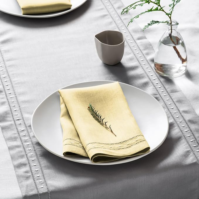 Linen Napkins 18 x 18 inch - 100% Flax Linen Yellow Dinner Napkins with Embroidered Dot 18 x 18 inch - Hemstitch Cloth Napkins Washable for Easter and Spring Decor - Image 7