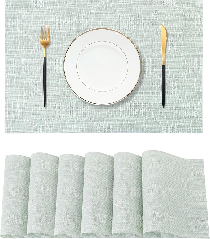 Leetaltree Mint Cream Placemats Set of 6 - Heat Resistant Non-Slip Place mats for Dining Table, Washable Durable PVC Vinyl Woven Table Mats（Mint Cream, 6） by Leetaltree-ArtatEveryTable