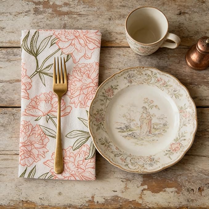 Peony Blossom Cloth Napkins | 100% Cotton, Highly Absorbent, Quick-Dry, & Reusable | Printed Home Decor Premium Cloth Dinner Napkins for Table & Dining | 20" x 20" (Set of 4) - Image 5