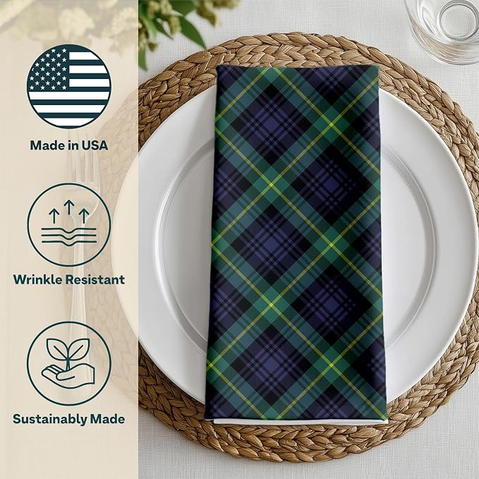 Blue & Green Tartan Cloth Napkins Set of 12 | Decorative Plaid Dinner Napkins | Made in The USA | Stain-Resistant & Absorbent | Reusable - Image 3